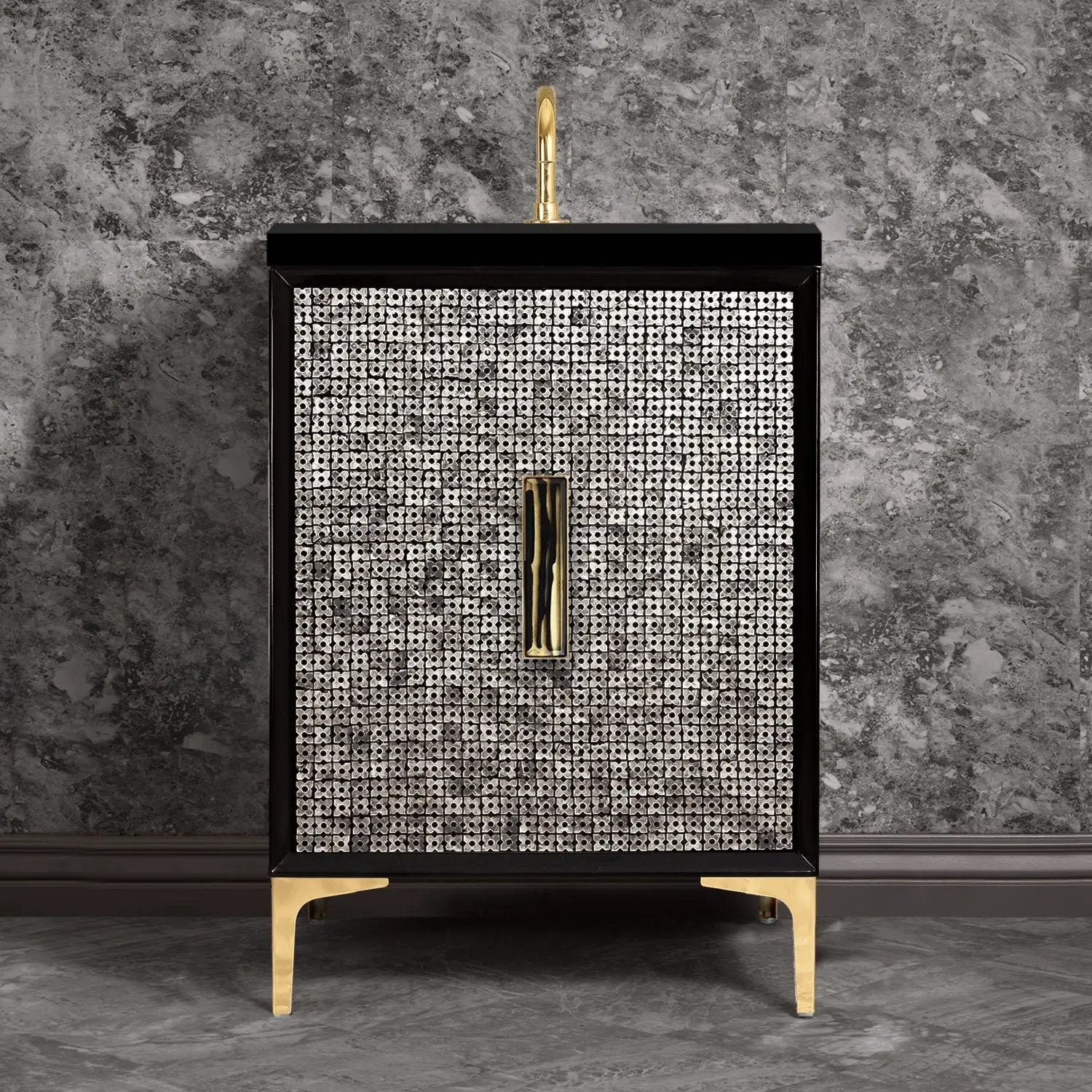 Linkasink Mother of Pearl with 8" Artisan Tiger Glass Prism Hardware Vanity by Linkasink