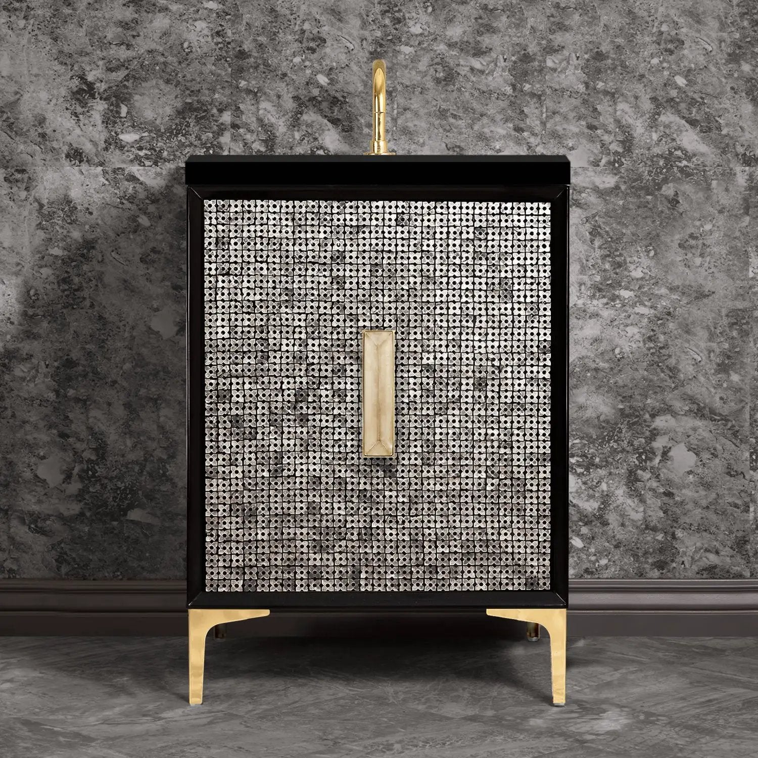 Linkasink Mother of Pearl with 8" Artisan Eglomise Glass Prism Hardware Vanity by Linkasink