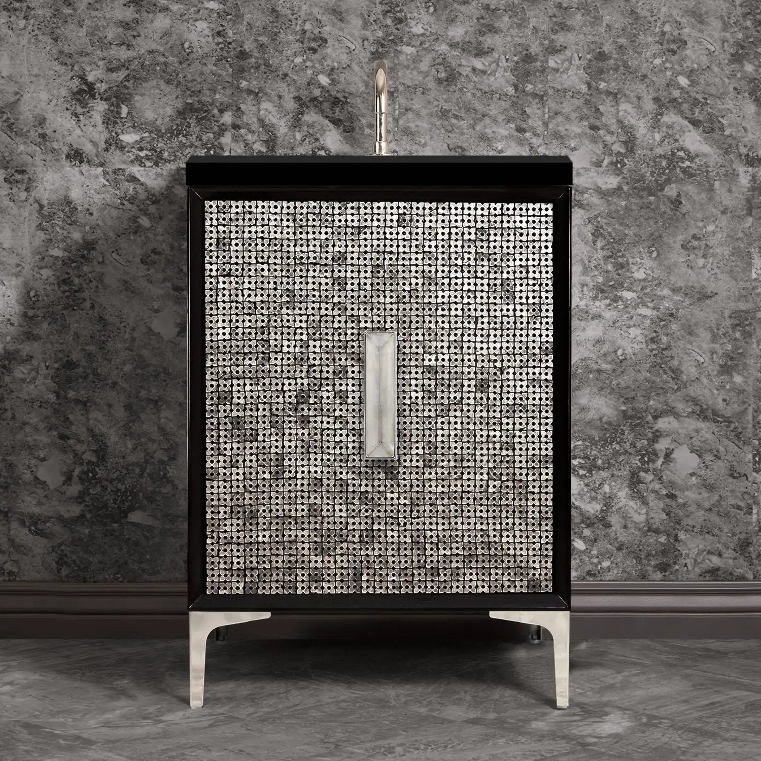 Linkasink Mother of Pearl with 8" Artisan Eglomise Glass Prism Hardware Vanity by Linkasink