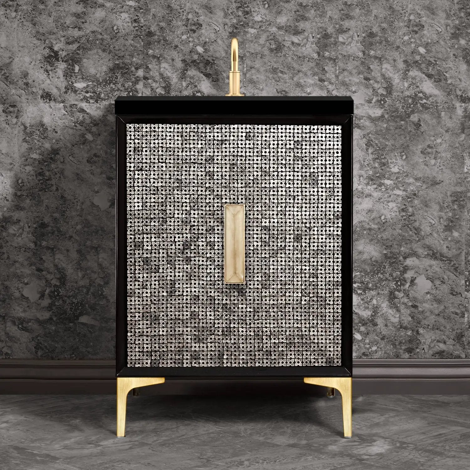 Linkasink Mother of Pearl with 8" Artisan Eglomise Glass Prism Hardware Vanity by Linkasink
