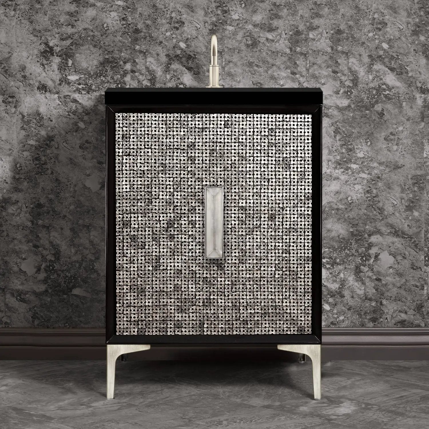 Linkasink Mother of Pearl with 8" Artisan Eglomise Glass Prism Hardware Vanity by Linkasink