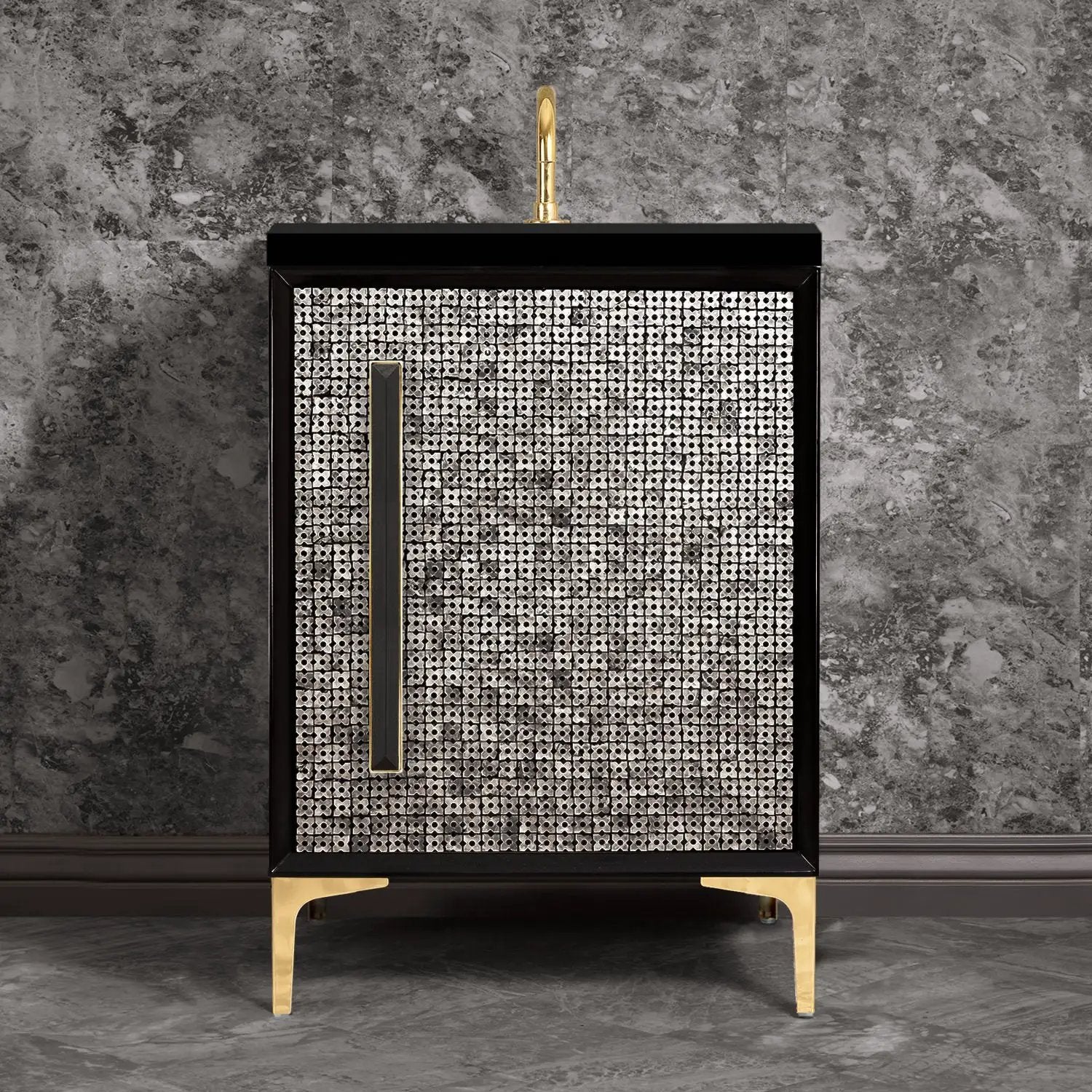 Linkasink Mother of Pearl with 18" Black Artisan Glass Prism Hardware Vanity by Linkasink