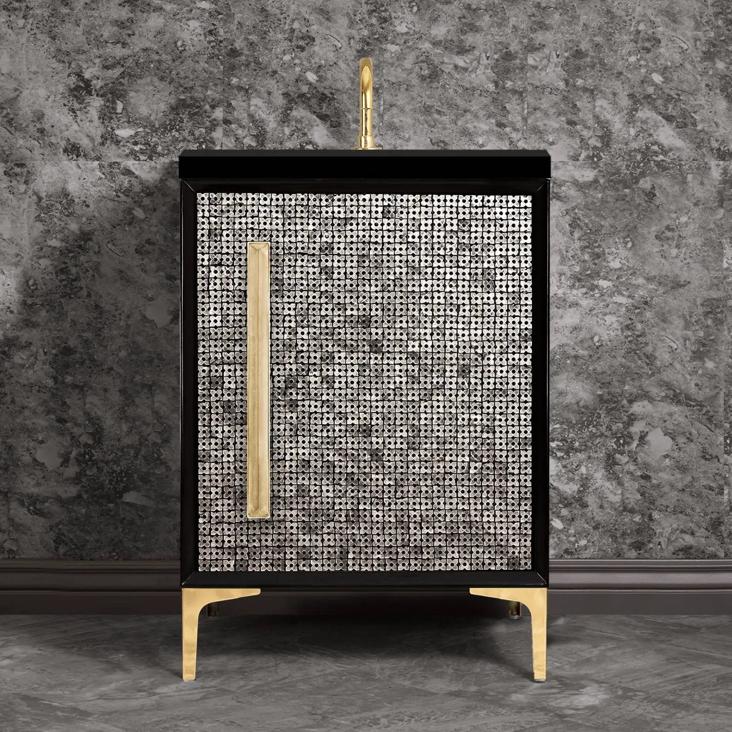 Linkasink Mother of Pearl with 18" Artisan Eglomise Glass Prism Hardware Vanity by Linkasink