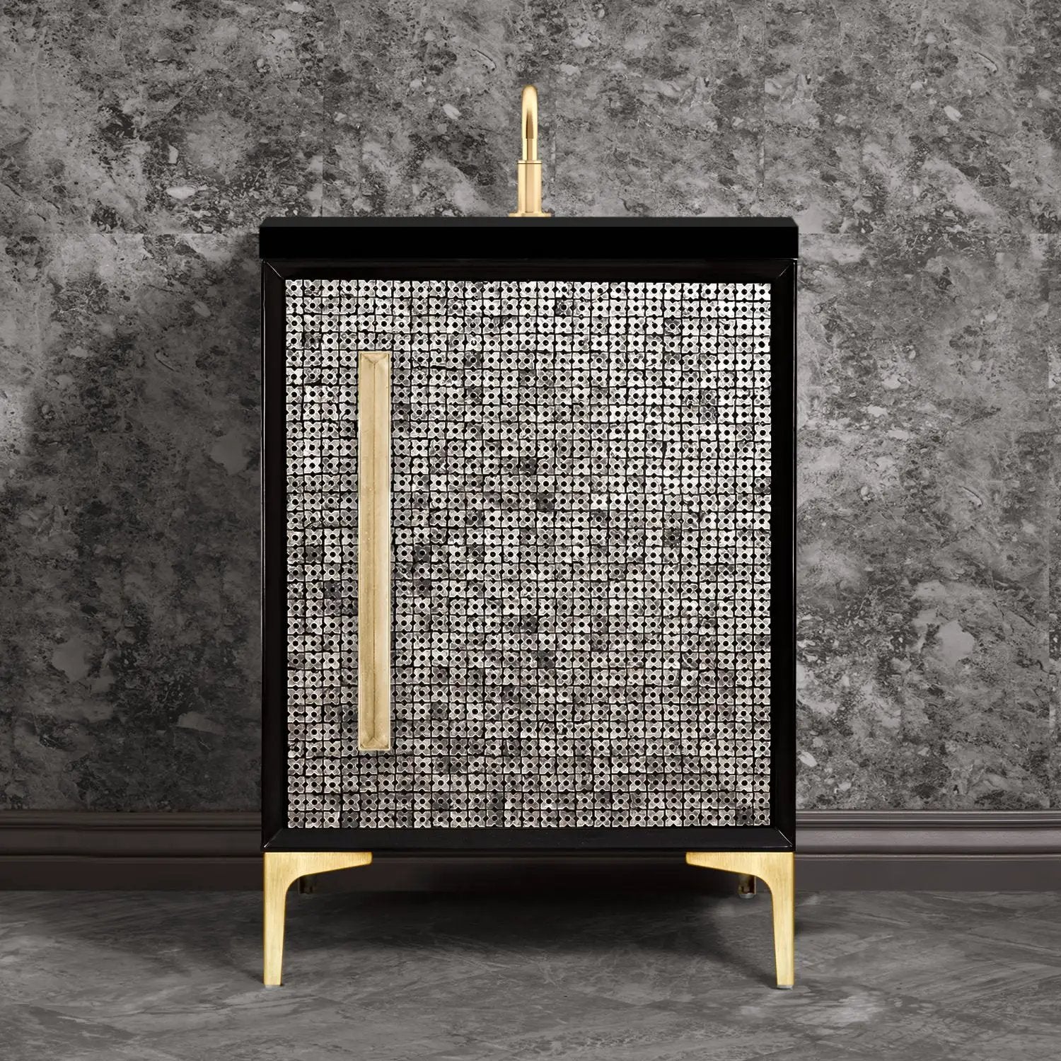 Linkasink Mother of Pearl with 18" Artisan Eglomise Glass Prism Hardware Vanity by Linkasink