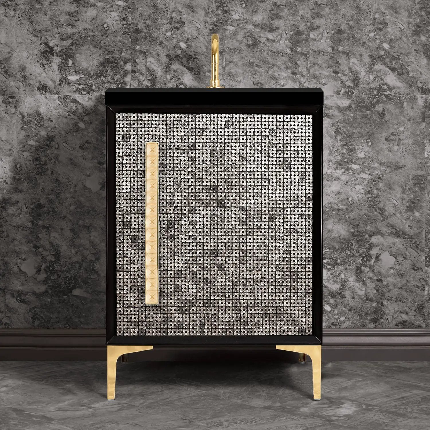 Linkasink Mother of Pearl with 18" Artisan Glass Pyramid Hardware Vanity by Linkasink