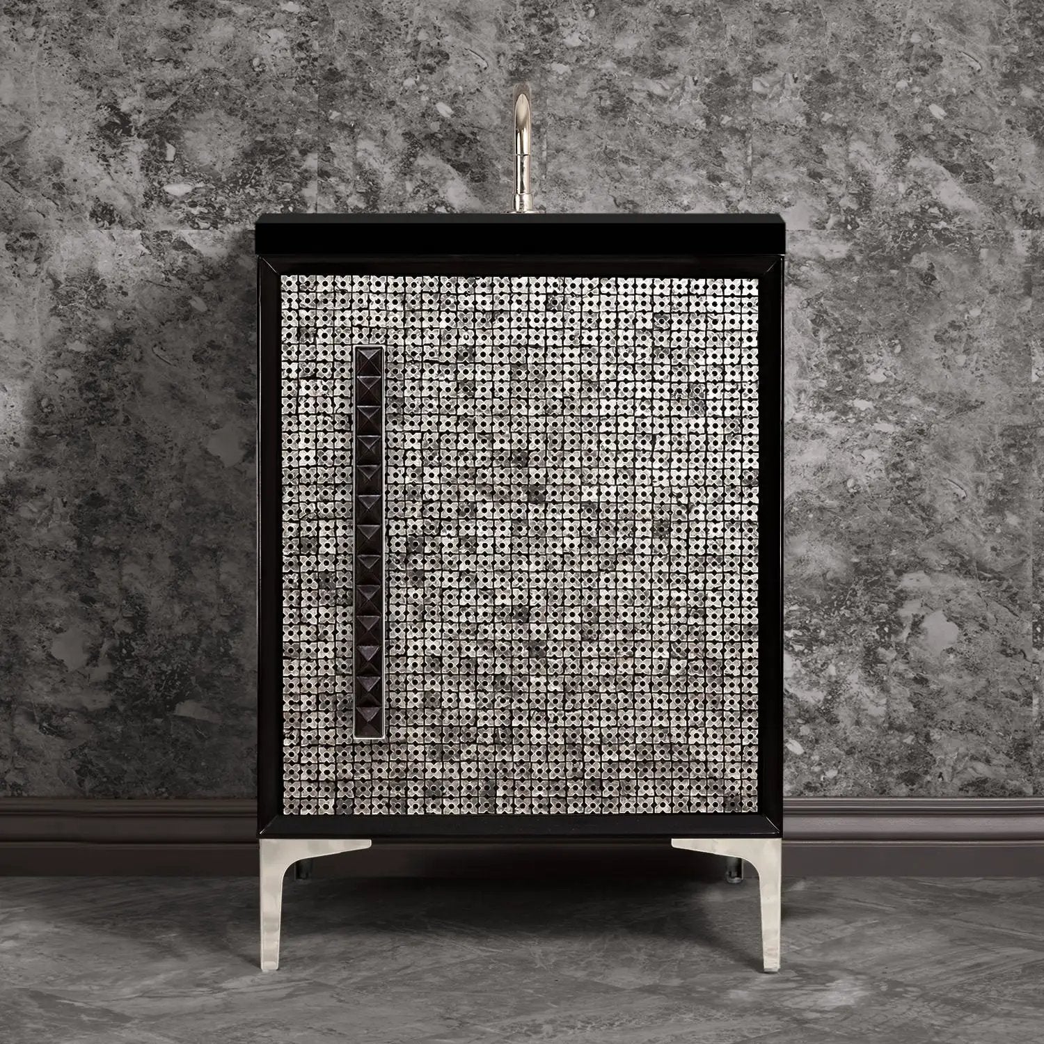 Linkasink Mother of Pearl with 18" Black Artisan Glass Pyramid Hardware Vanity by Linkasink