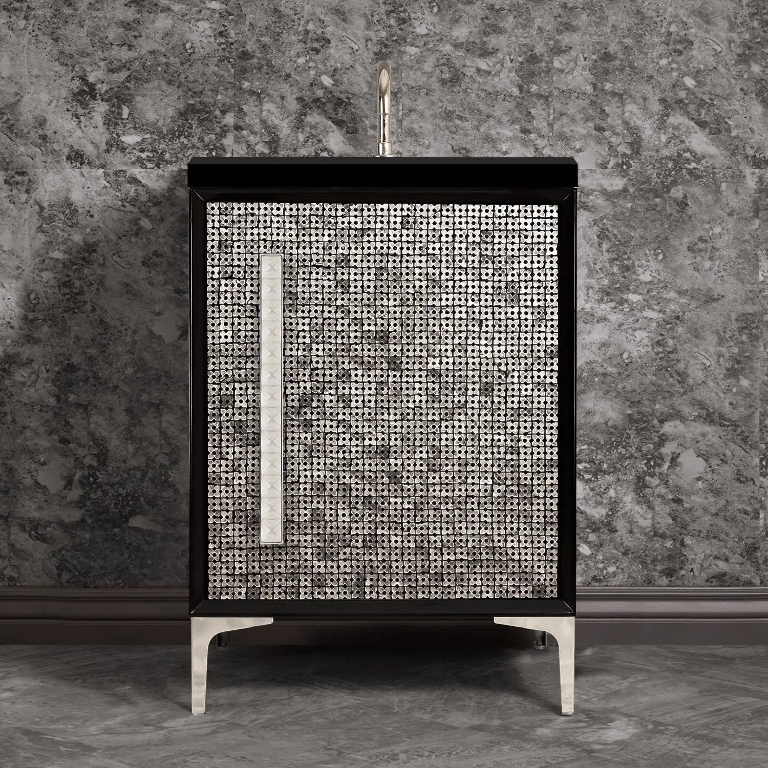 Linkasink Mother of Pearl with 18" Artisan Glass Pyramid Hardware Vanity by Linkasink