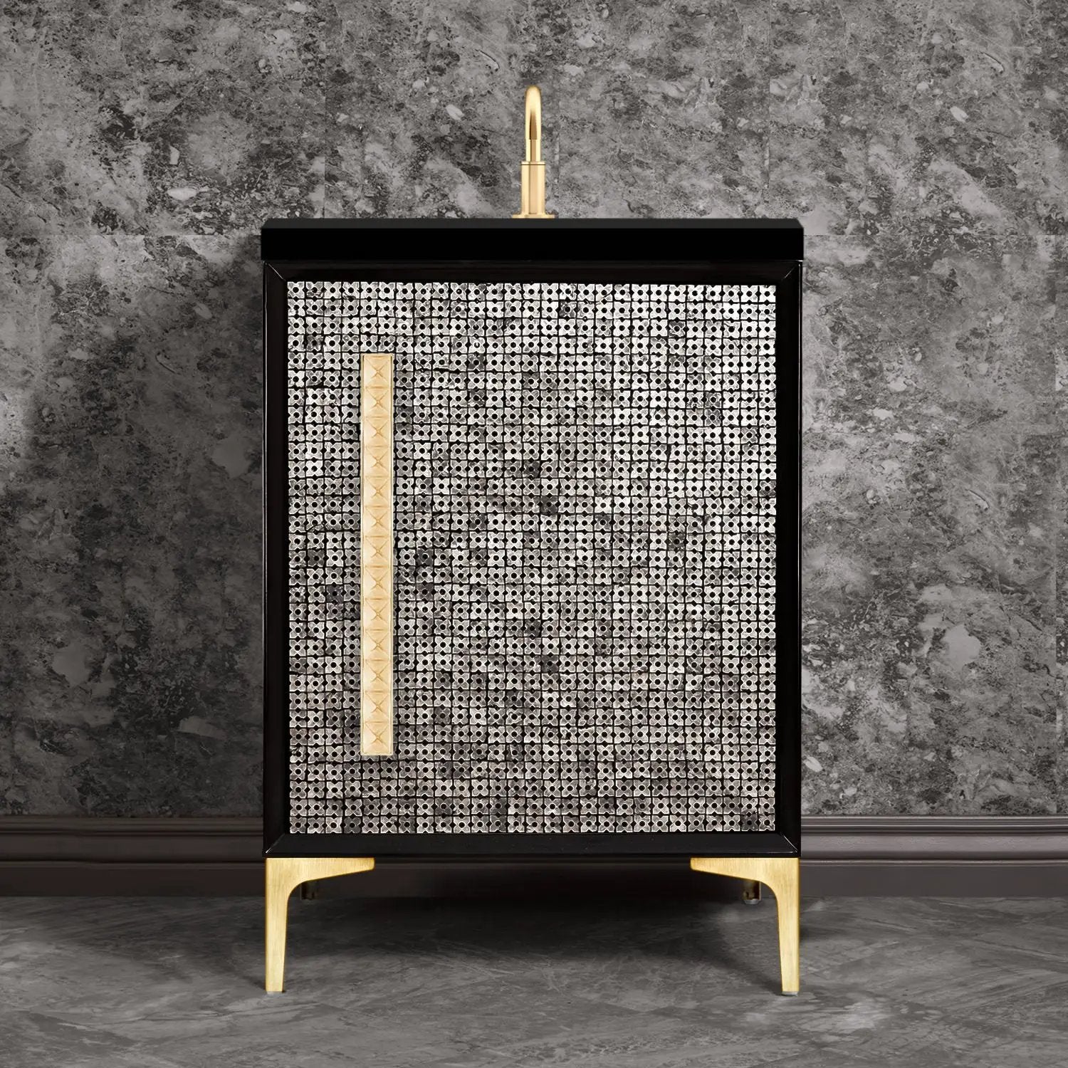 Linkasink Mother of Pearl with 18" Artisan Glass Pyramid Hardware Vanity by Linkasink