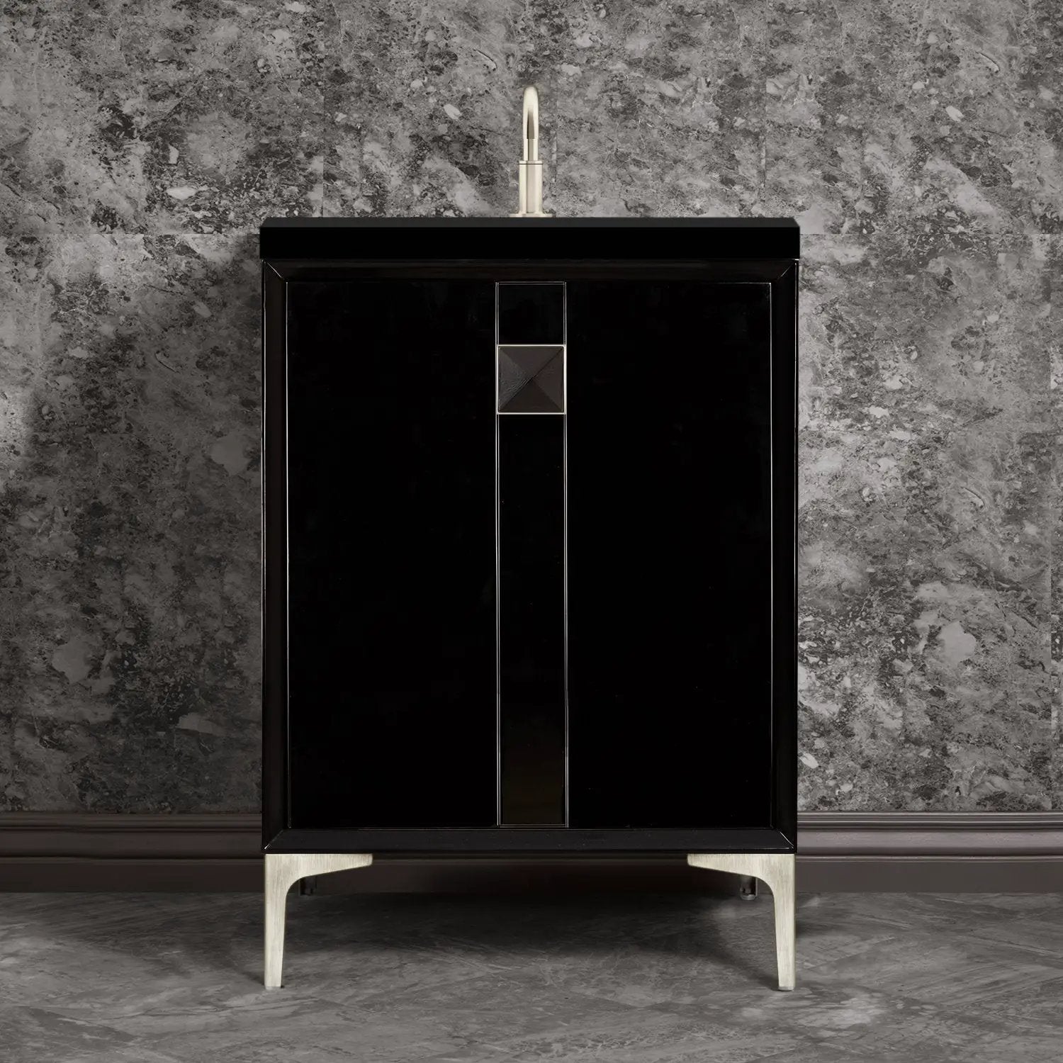 Linkasink Tuxedo with 3" Black Artisan Glass Prism Hardware Vanity by Linkasink