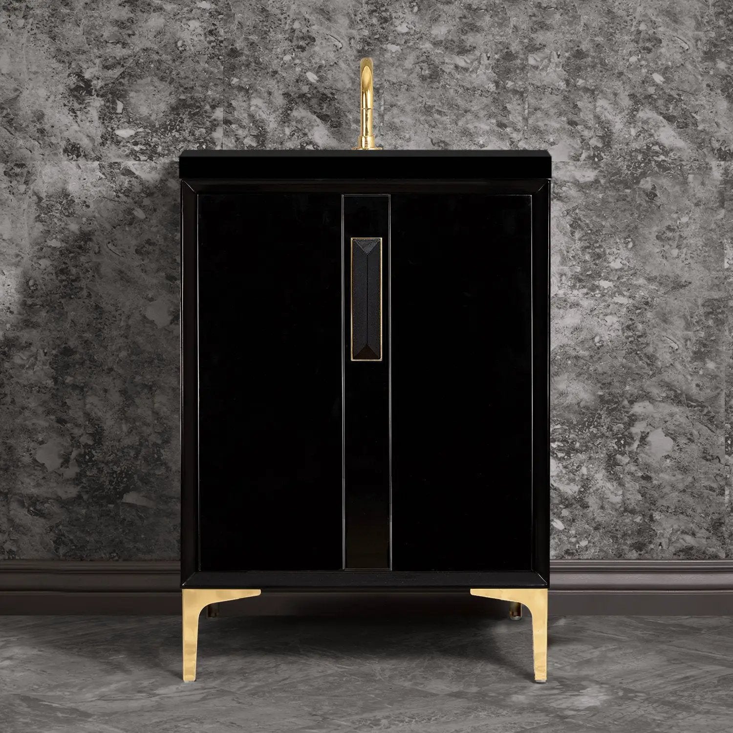 Linkasink Tuxedo with 8" Black Artisan Glass Prism Hardware Vanity by Linkasink