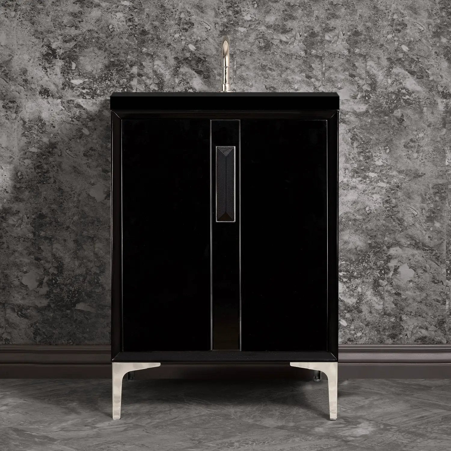 Linkasink Tuxedo with 8" Black Artisan Glass Prism Hardware Vanity by Linkasink