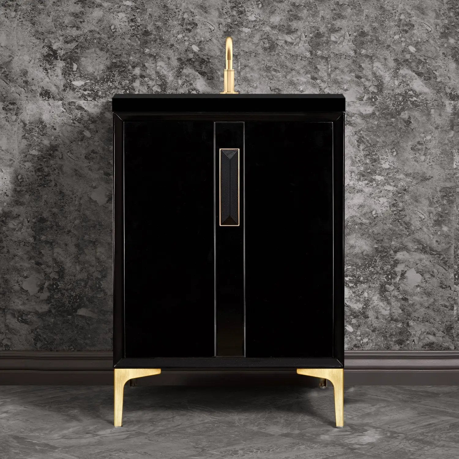 Linkasink Tuxedo with 8" Black Artisan Glass Prism Hardware Vanity by Linkasink