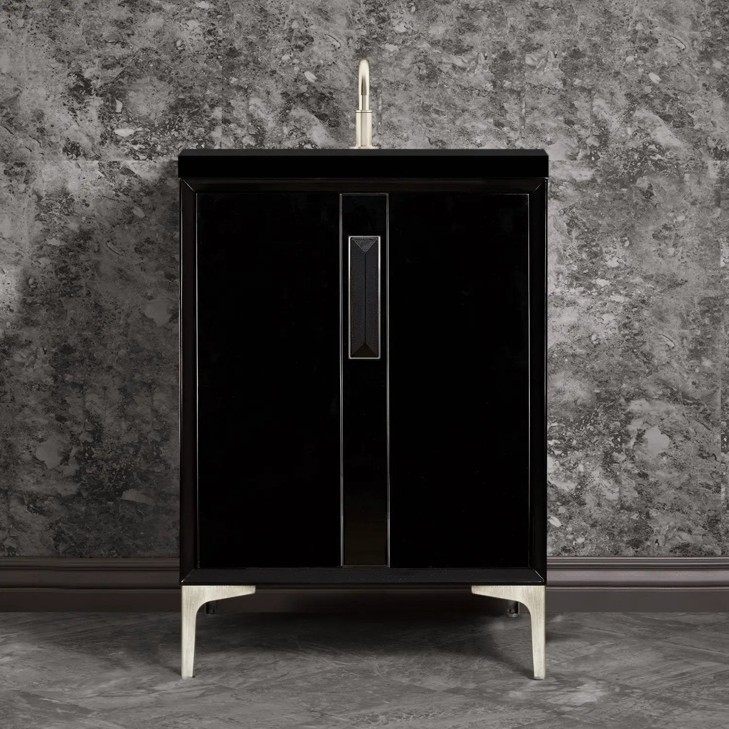 Linkasink Tuxedo with 8" Black Artisan Glass Prism Hardware Vanity by Linkasink