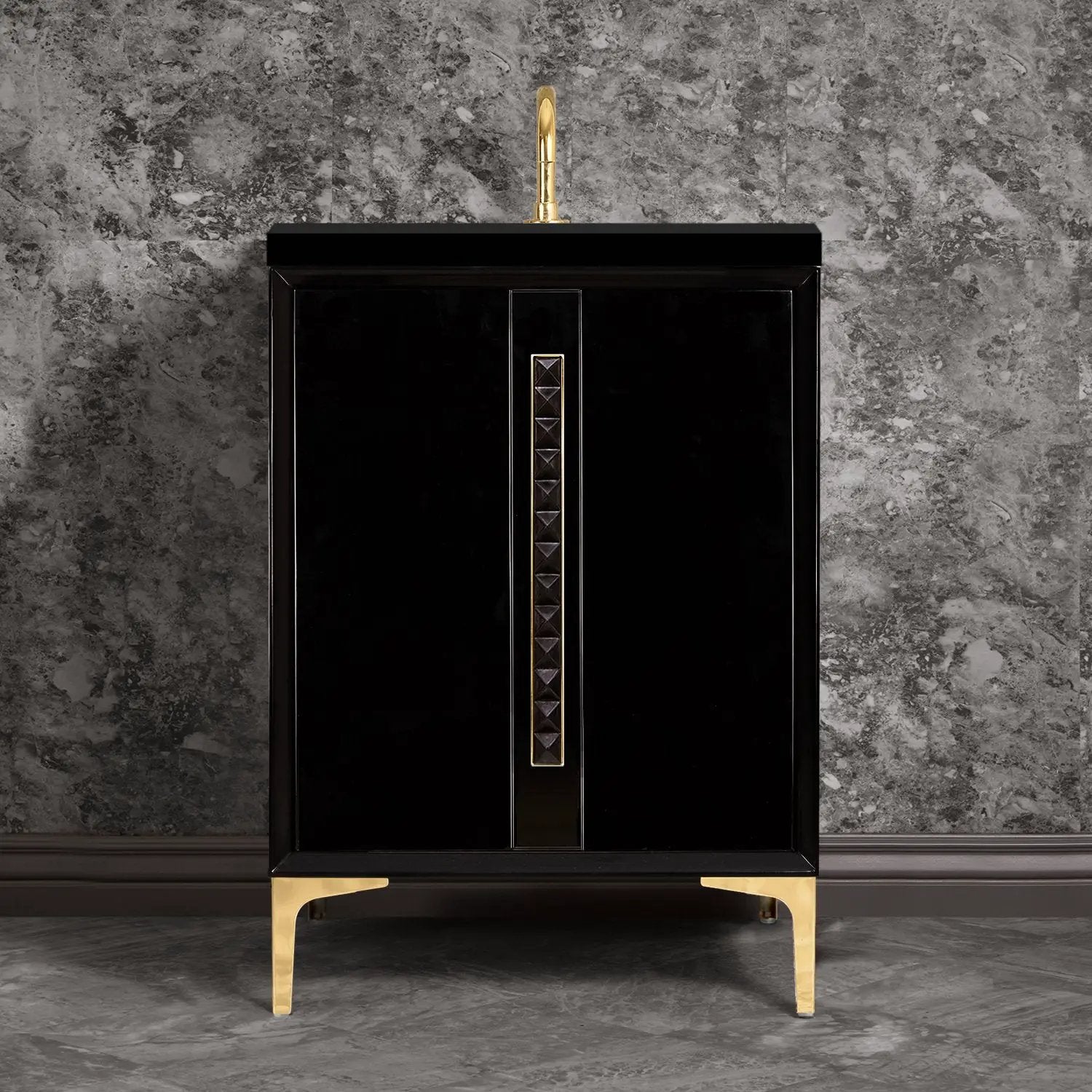 Linkasink Tuxedo with 18" Black Artisan Glass Pyramid Hardware Vanity by Linkasink