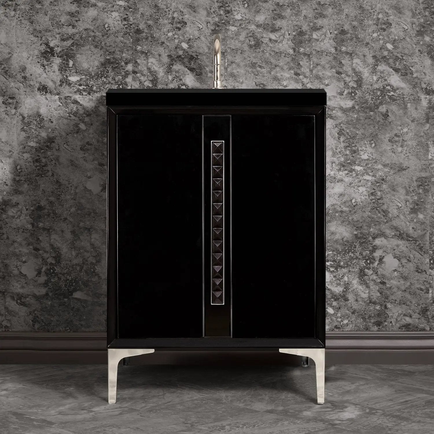 Linkasink Tuxedo with 18" Black Artisan Glass Pyramid Hardware Vanity by Linkasink