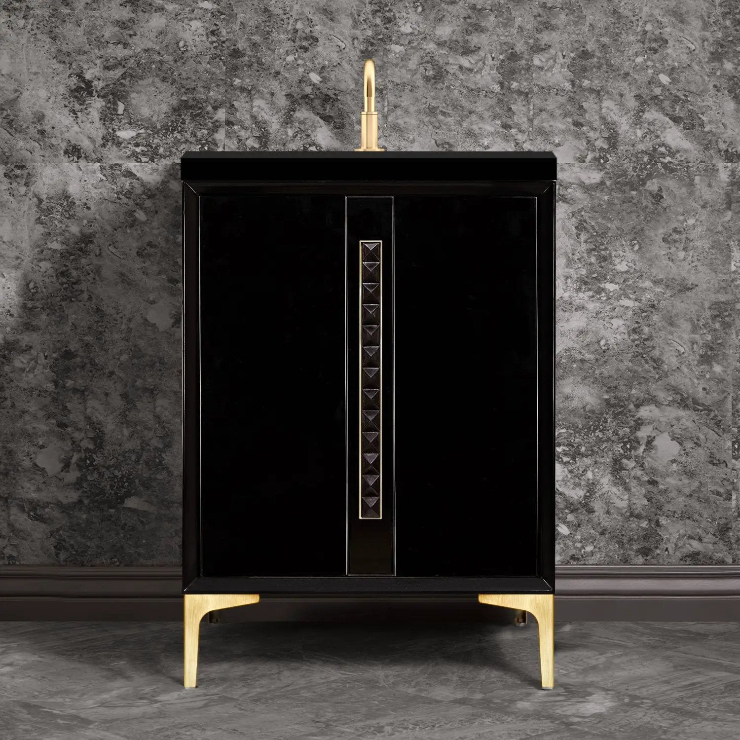 Linkasink Tuxedo with 18" Black Artisan Glass Pyramid Hardware Vanity by Linkasink