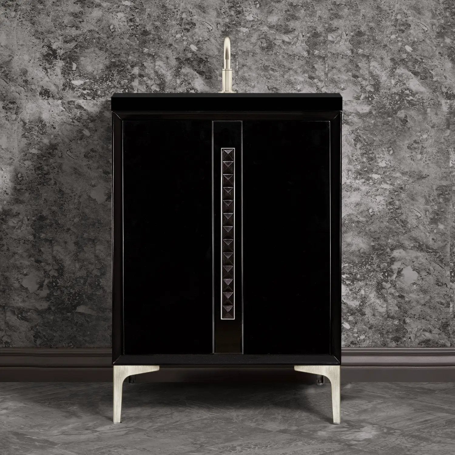 Linkasink Tuxedo with 18" Black Artisan Glass Pyramid Hardware Vanity by Linkasink