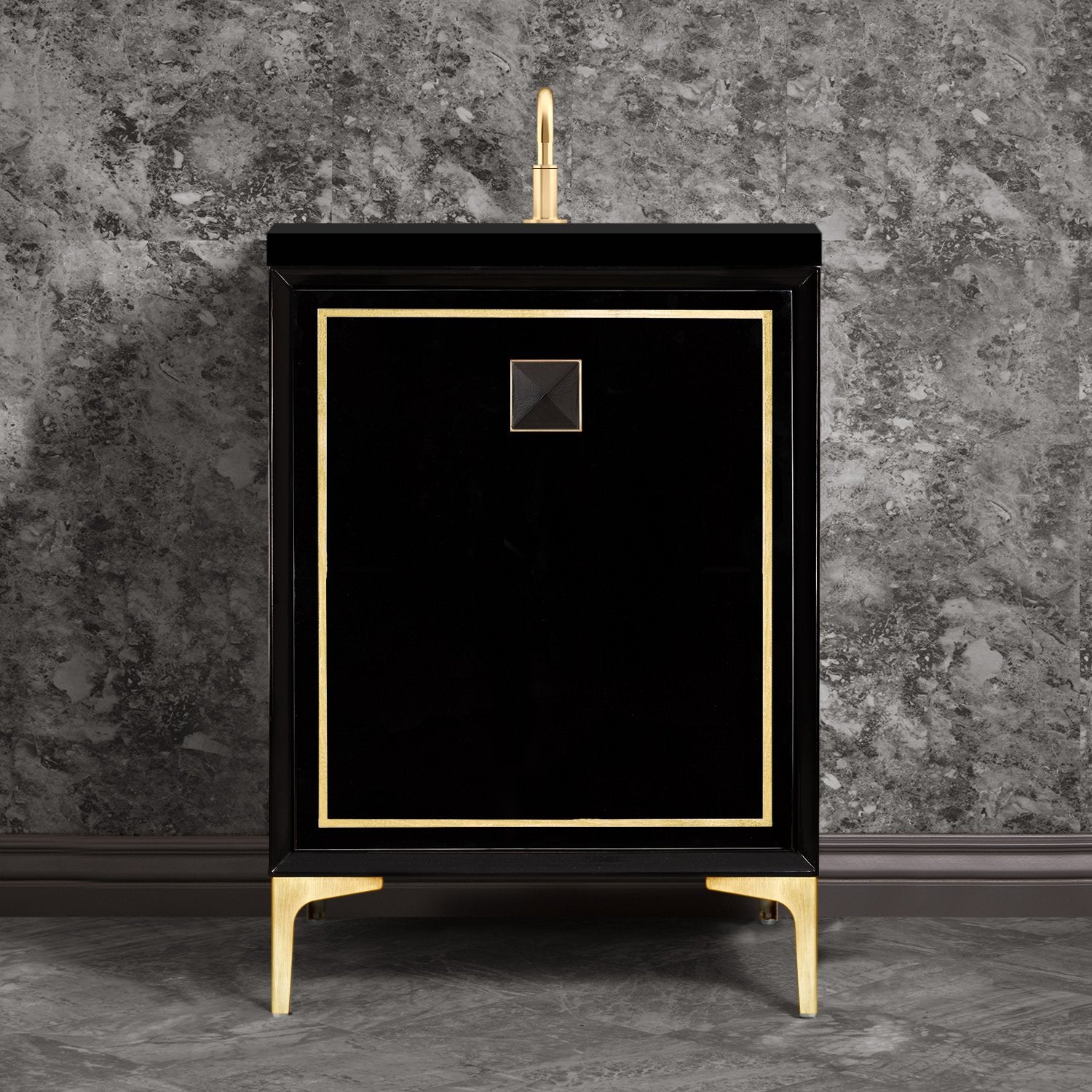 Linkasink Linea with 3" Black Artisan Glass Prism Hardware Vanity