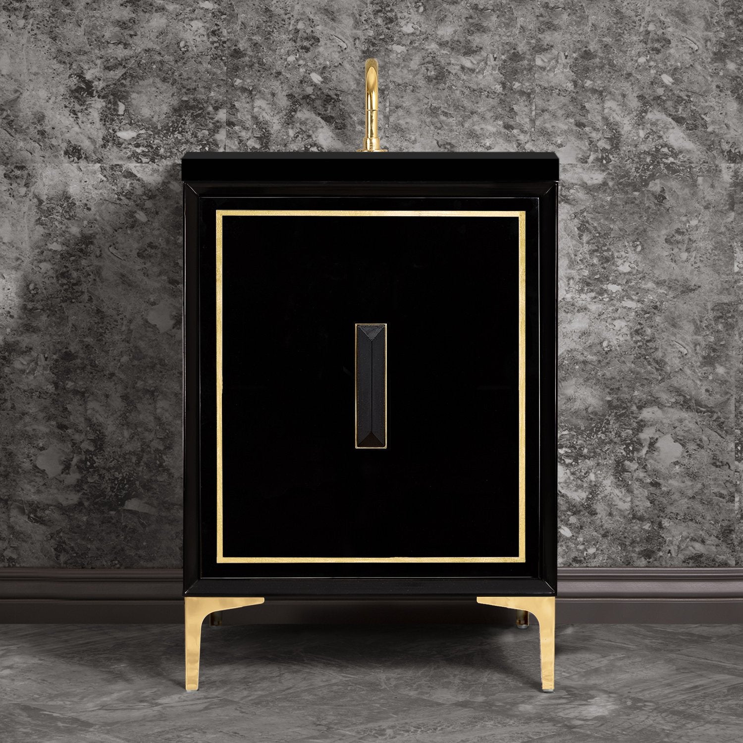 Linkasink Linea with 8" Black Artisan Glass Prism Hardware Vanity