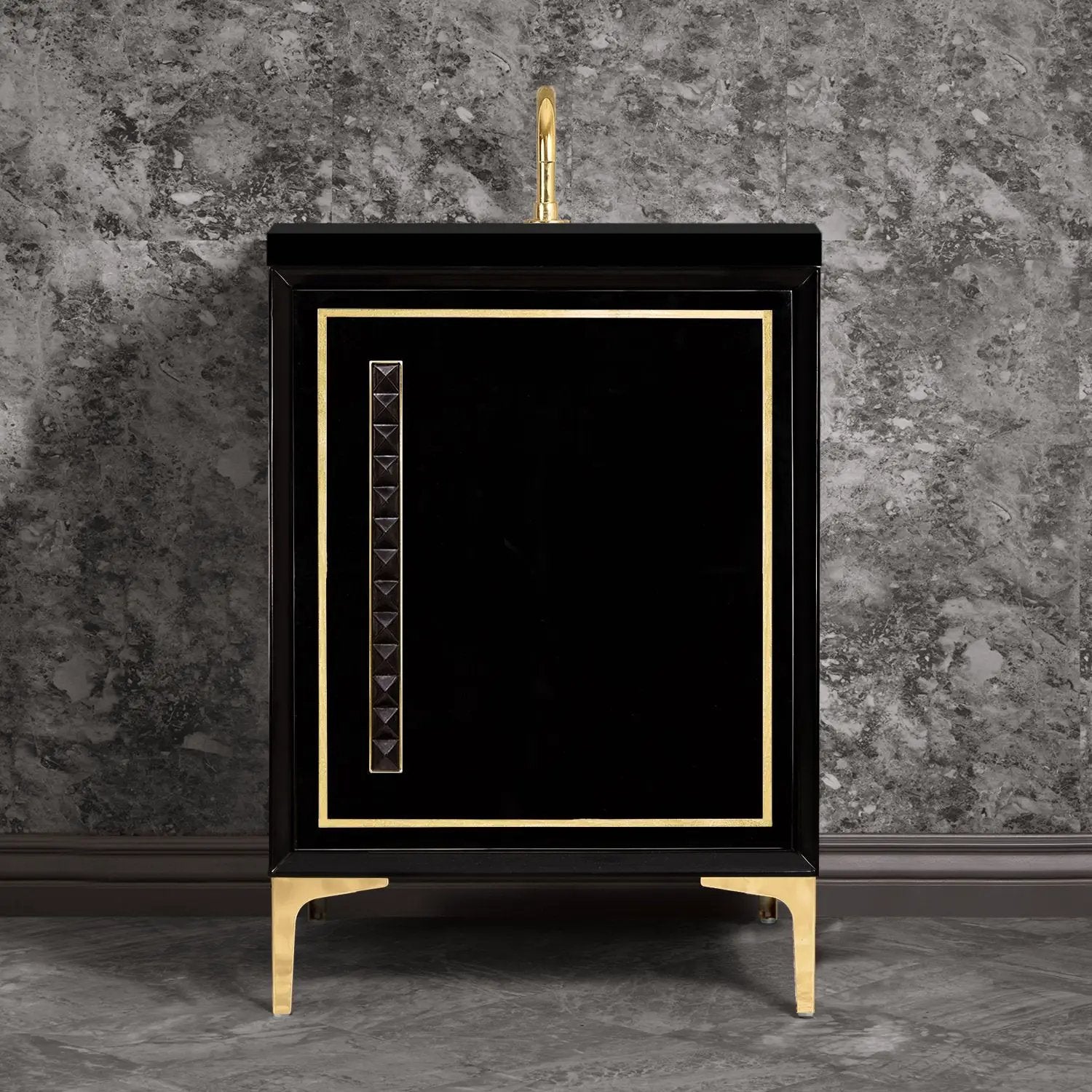 Linkasink Linea with 18" Black Artisan Glass Pyramid Hardware Vanity by Linkasink