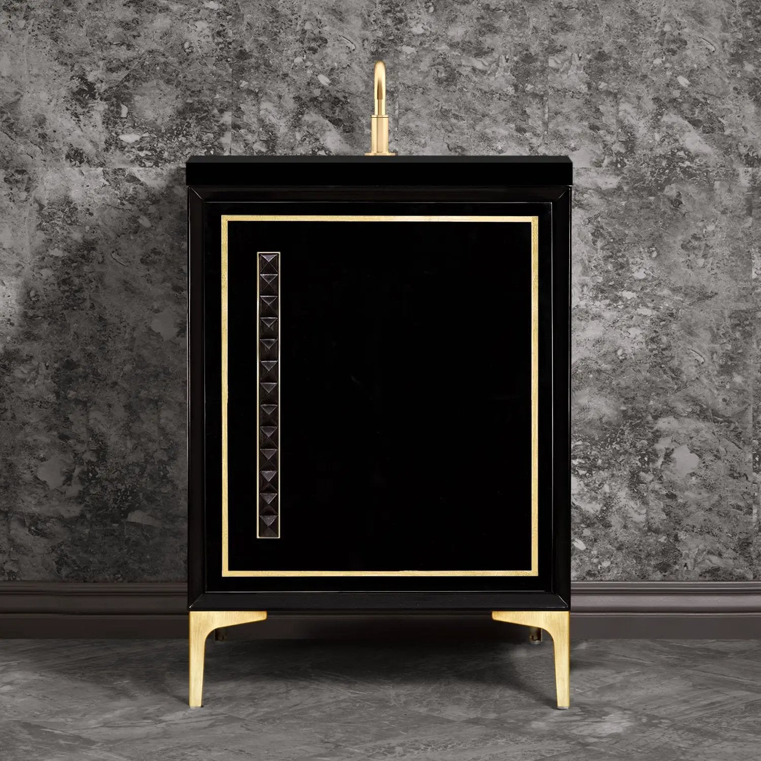Linkasink Linea with 18" Black Artisan Glass Pyramid Hardware Vanity by Linkasink