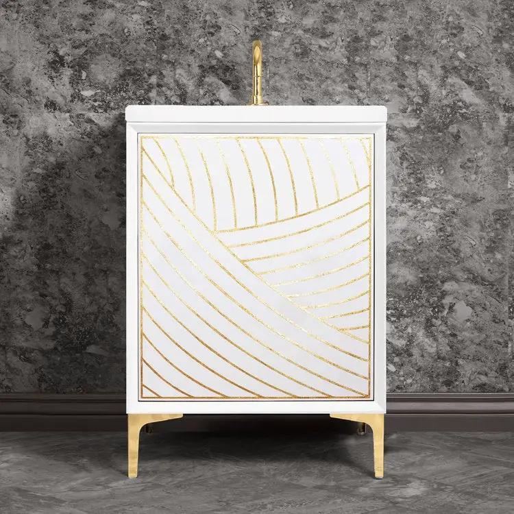 white with polished brass vanity