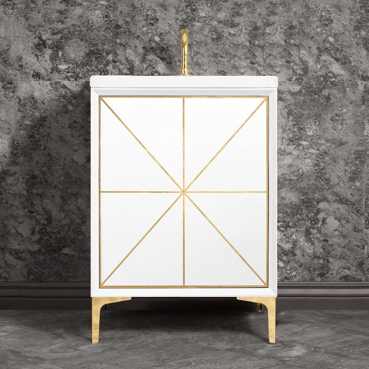 white with polished brass vanity