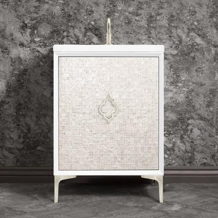white with satin nickel vanity
