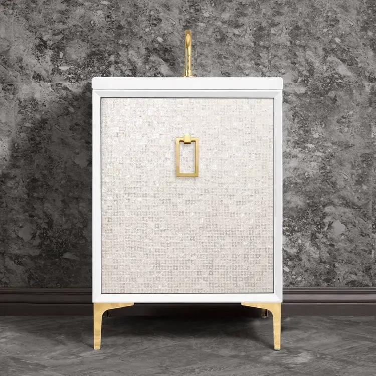 white with polished brass vanity