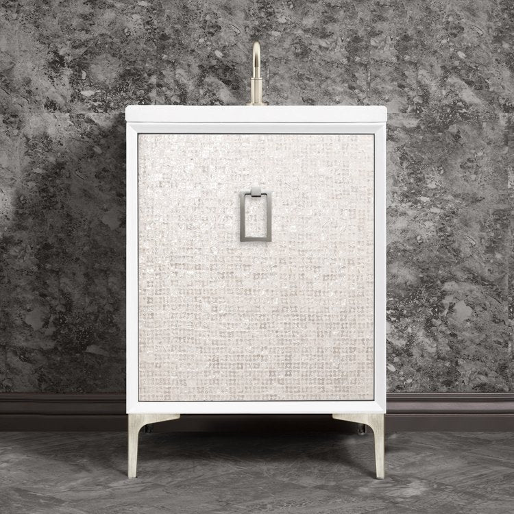 white with satin nickel vanity