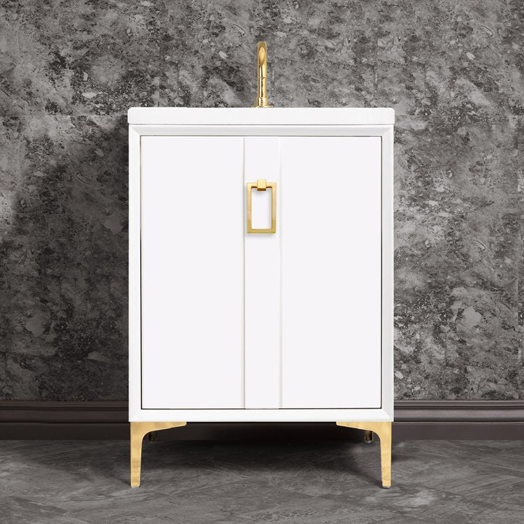white with polished brass vanity