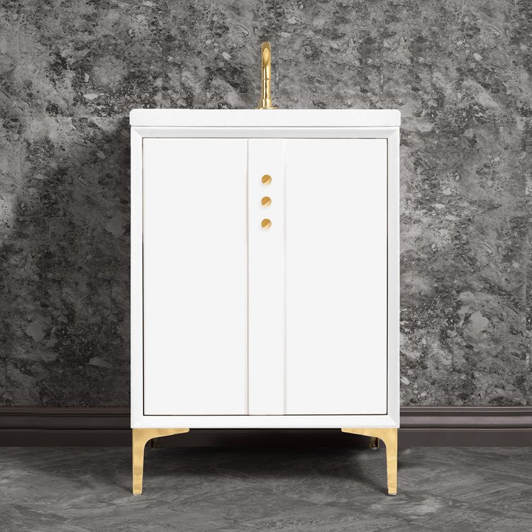 white with polished brass vanity