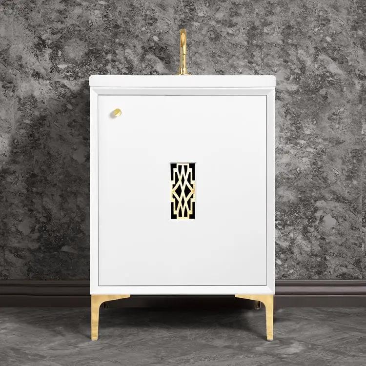 white with polished brass vanity