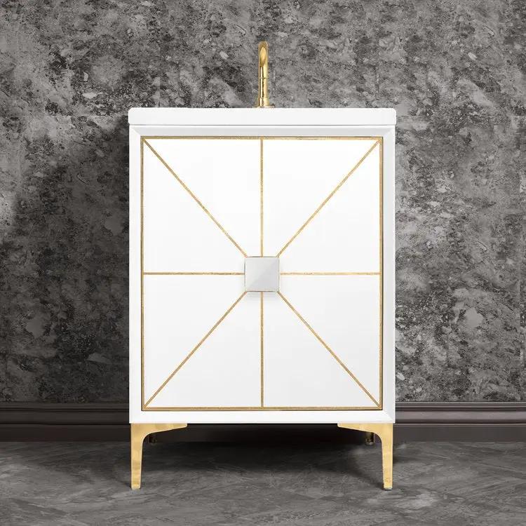 polished brass with white glass vanity