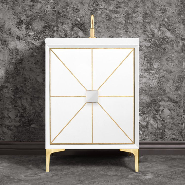 satin brass with white glass vanity