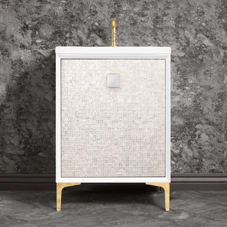 polished brass with white prism glass vanity