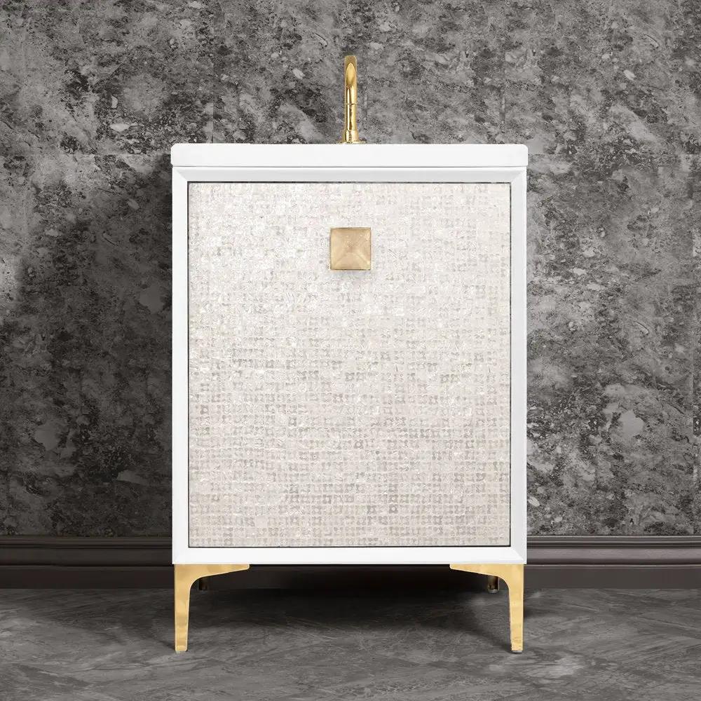 polished brass with eglomisé prism glass vanity