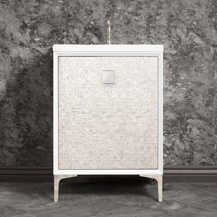 Linkasink Mother of Pearl with 3" Eglomise Prism Artisan Glass Prism Hardware Vanity by Linkasink