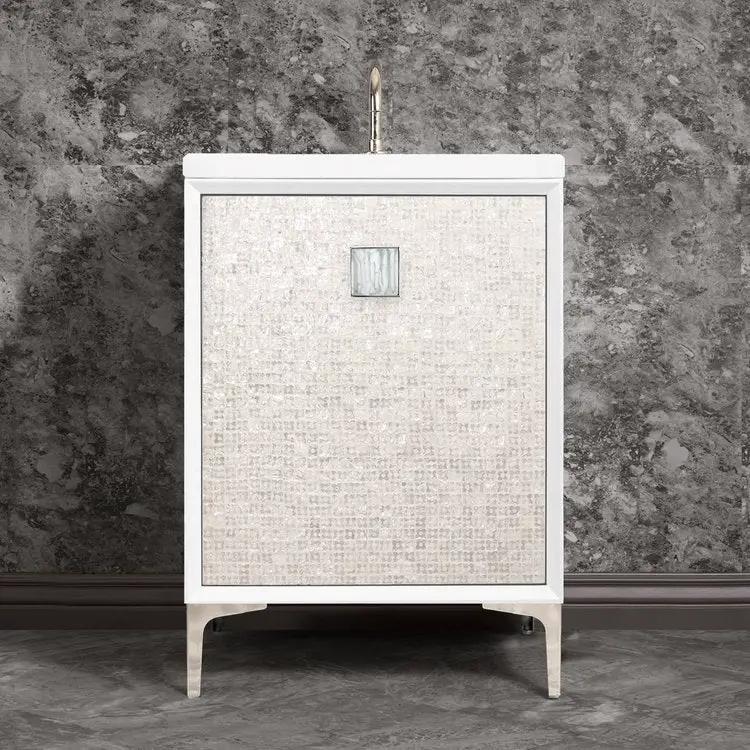 Linkasink Mother of Pearl with 3" White Tiger Prism Artisan Glass Prism Hardware Vanity by Linkasink