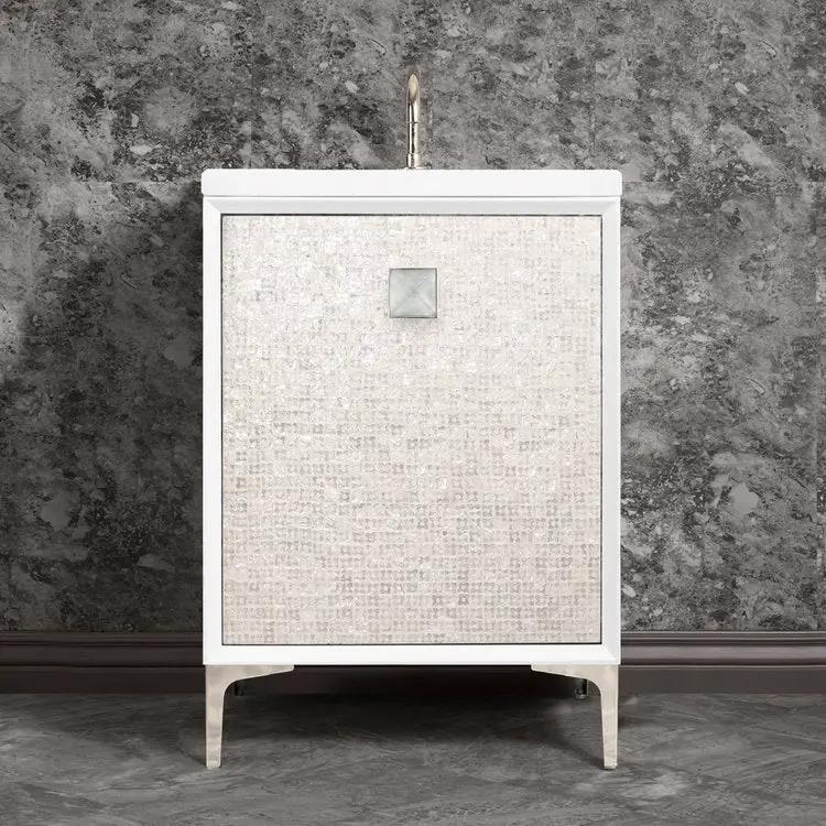 Linkasink Mother of Pearl with 3" Eglomise Artisan Glass Prism Hardware Vanity by Linkasink