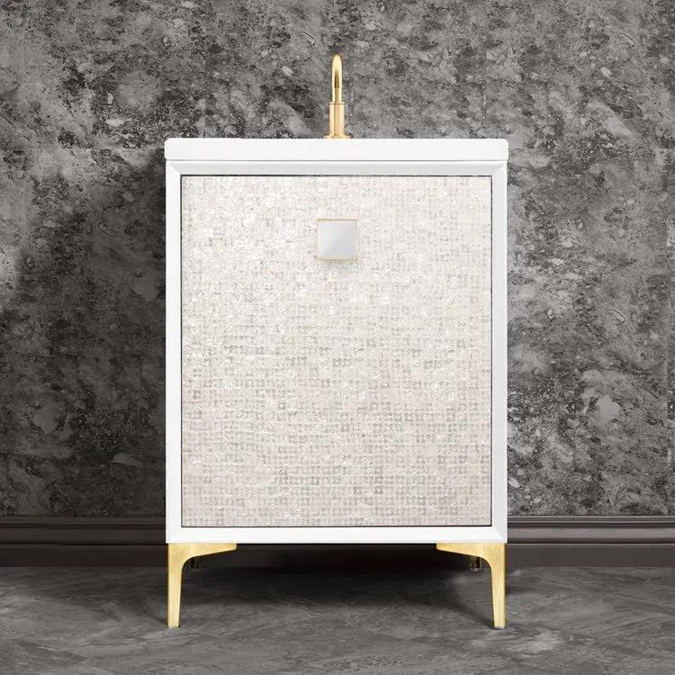 satin brass with white prism glass vanity