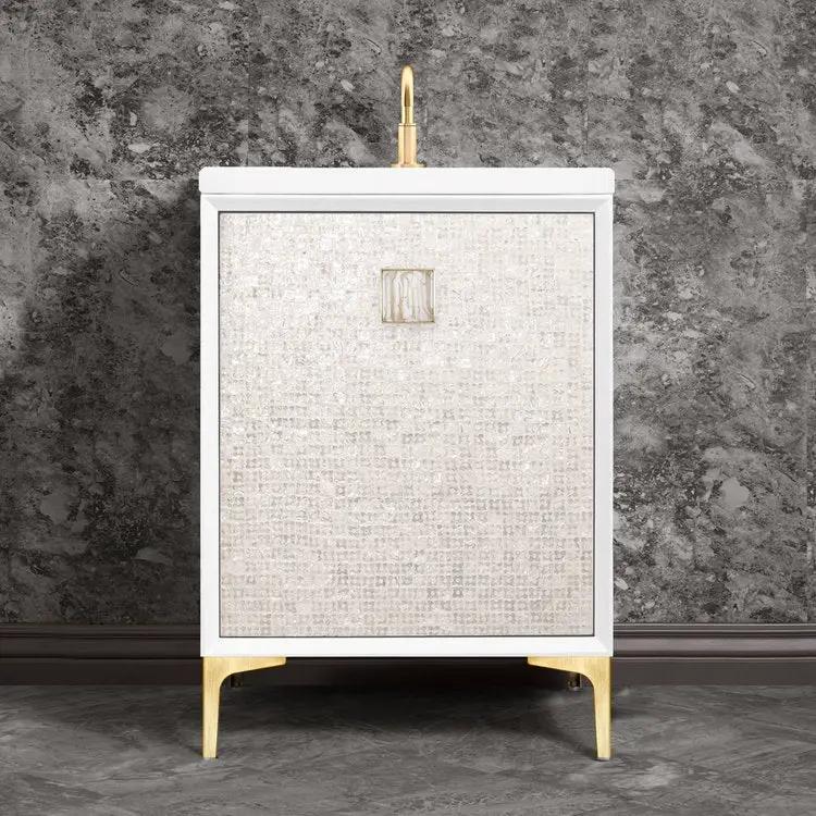 satin brass with white tiger prism glass vanity