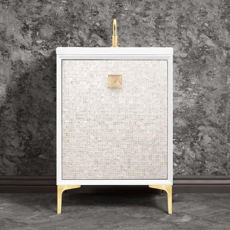 Linkasink Mother of Pearl with 3" Eglomise Artisan Glass Prism Hardware Vanity by Linkasink