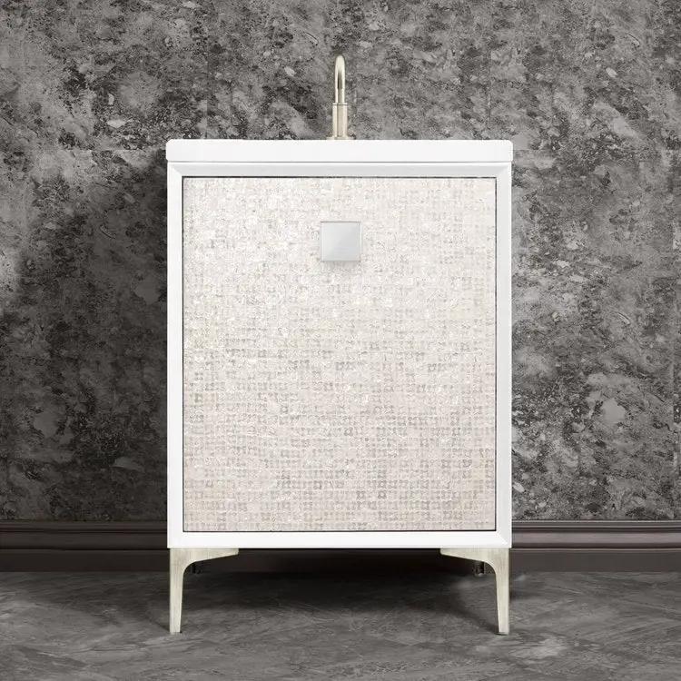 Linkasink Mother of Pearl with 3" Eglomise Prism Artisan Glass Prism Hardware Vanity by Linkasink