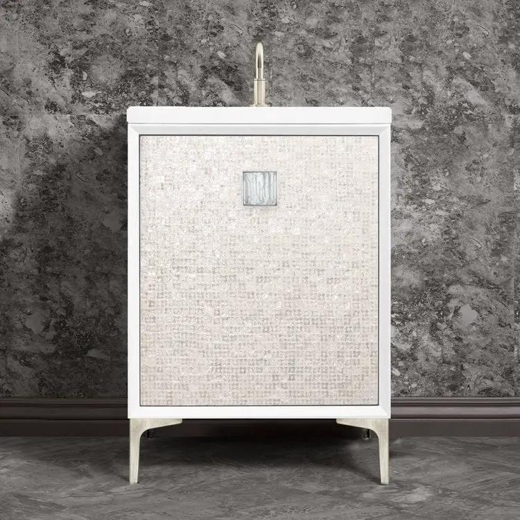 Linkasink Mother of Pearl with 3" White Tiger Prism Artisan Glass Prism Hardware Vanity by Linkasink
