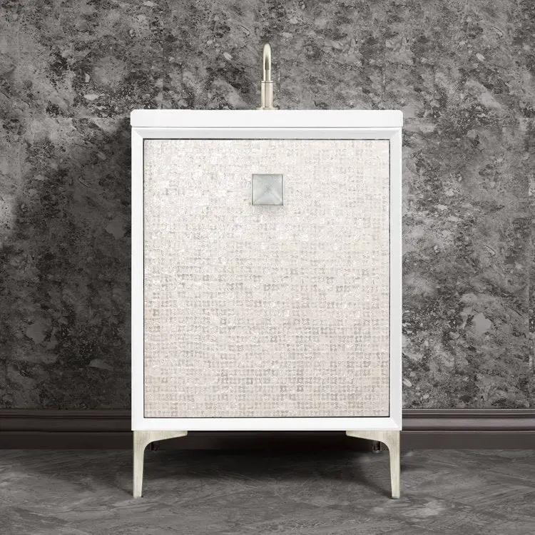 Linkasink Mother of Pearl with 3" Eglomise Artisan Glass Prism Hardware Vanity by Linkasink