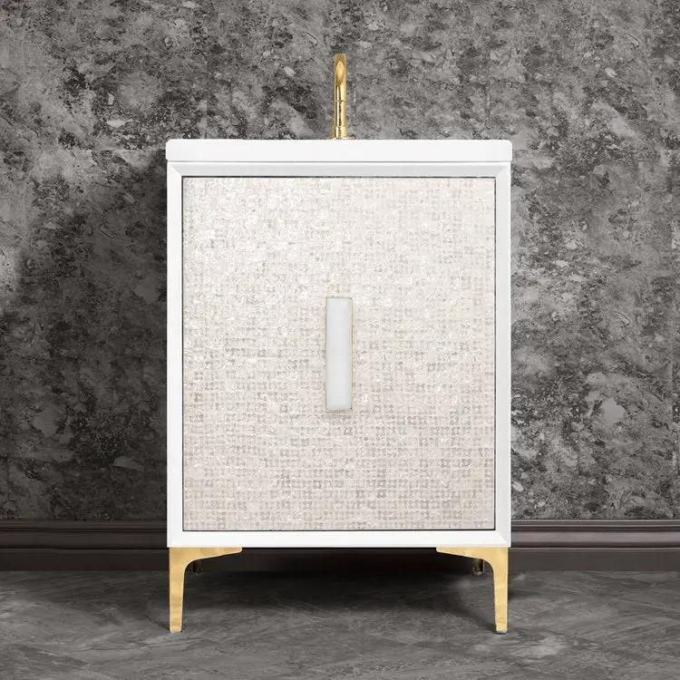 Linkasink Mother of Pearl with 8" White Prism Artisan Glass Prism Hardware Vanity by Linkasink