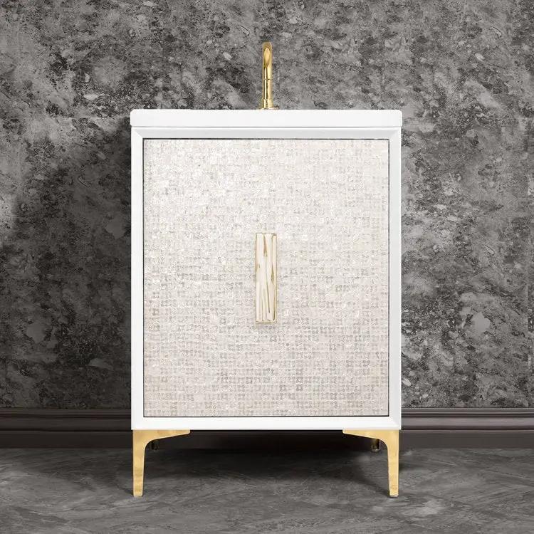 Linkasink Mother of Pearl with 8" White Tiger Artisan Glass Prism Hardware Vanity by Linkasink