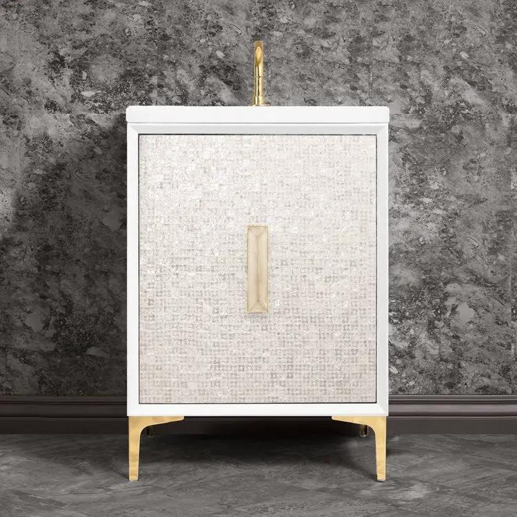 Linkasink Mother of Pearl with 8" Eglomise Artisan Glass Prism Hardware Vanity by Linkasink
