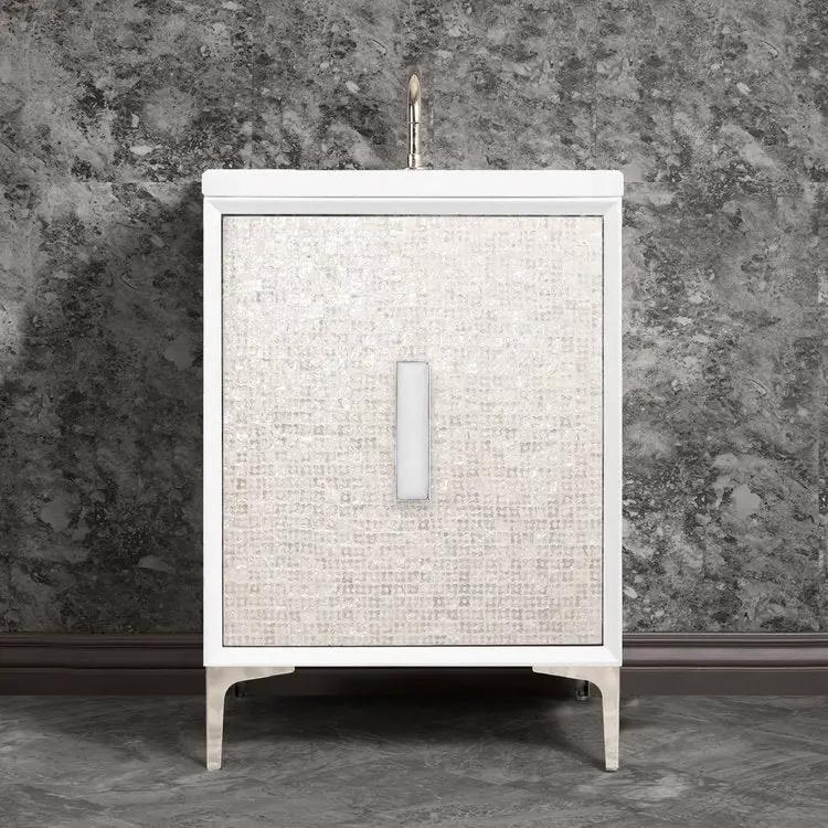 Linkasink Mother of Pearl with 8" White Prism Artisan Glass Prism Hardware Vanity by Linkasink